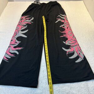 Yoga Jogger Pants Black Large Design Both Legs Polyester Drawstring Waist SZ S